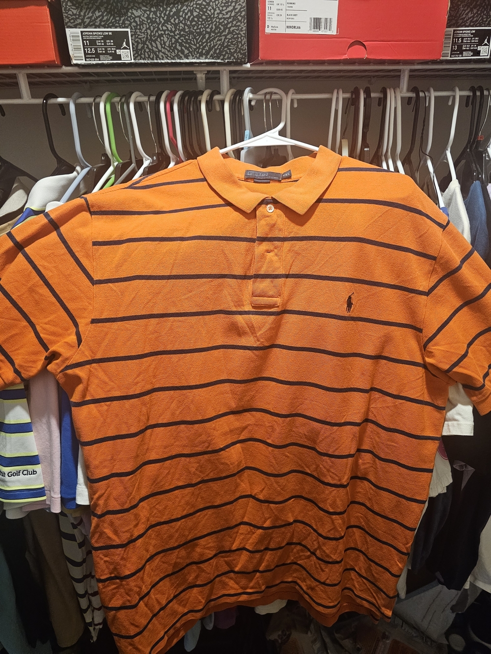 Size XXL - Ralph Lauren Orange Polo with Navy Stripes